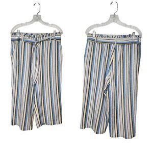 Fever Womens Wide Leg Paperbag Elastic Waist Multicor Blue Stripe Pants …